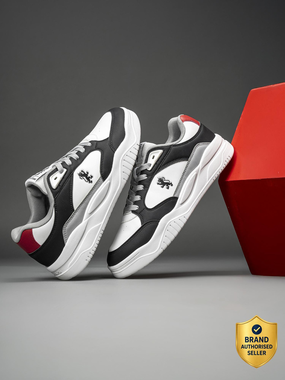 RED TAPE Men's Grey White Lace-Up Sneakers (Size 9) - Image 1