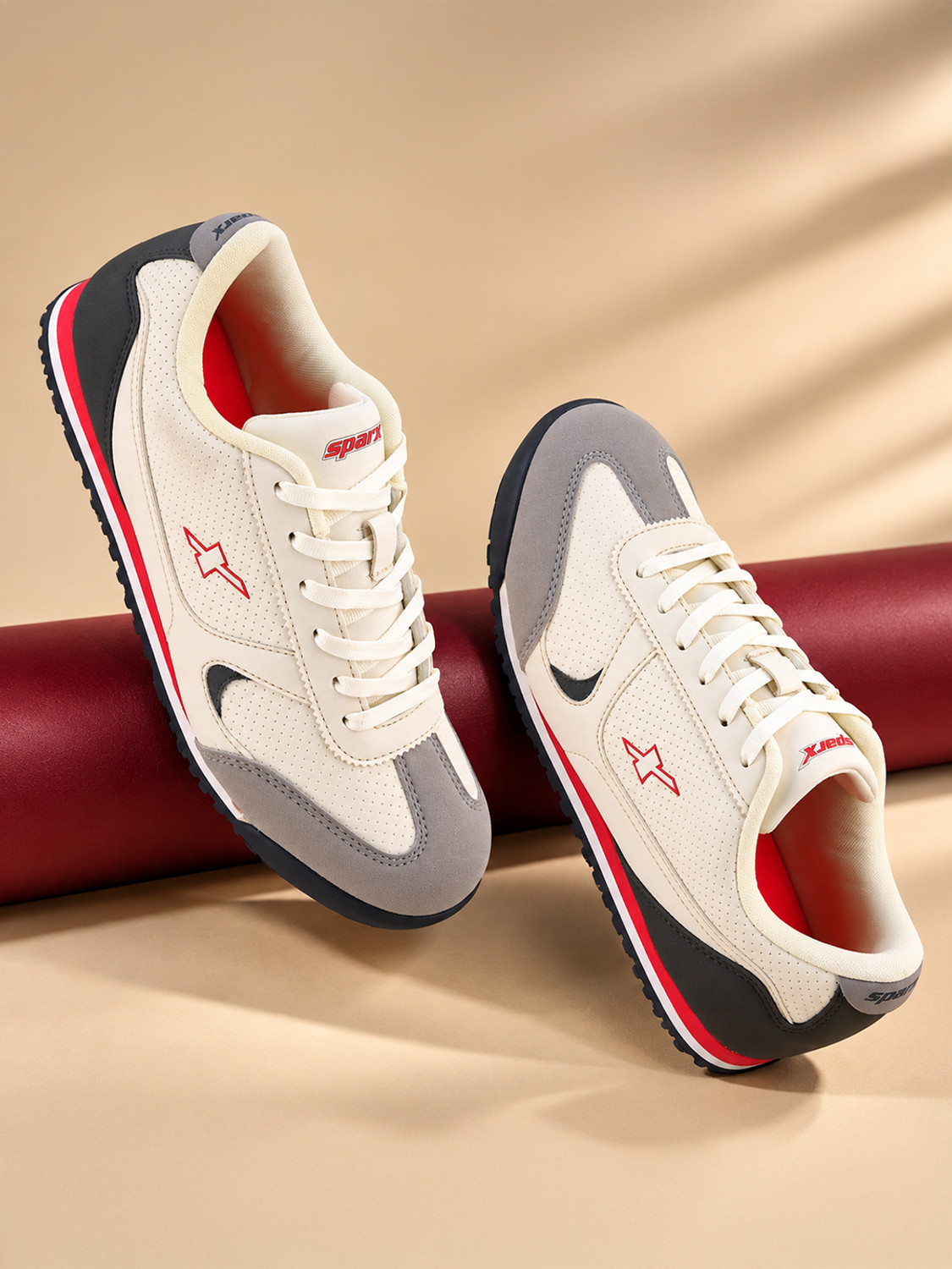 Sparx SM 9116 Men's Sneakers (Off White, Red, UK 8) - Image 1