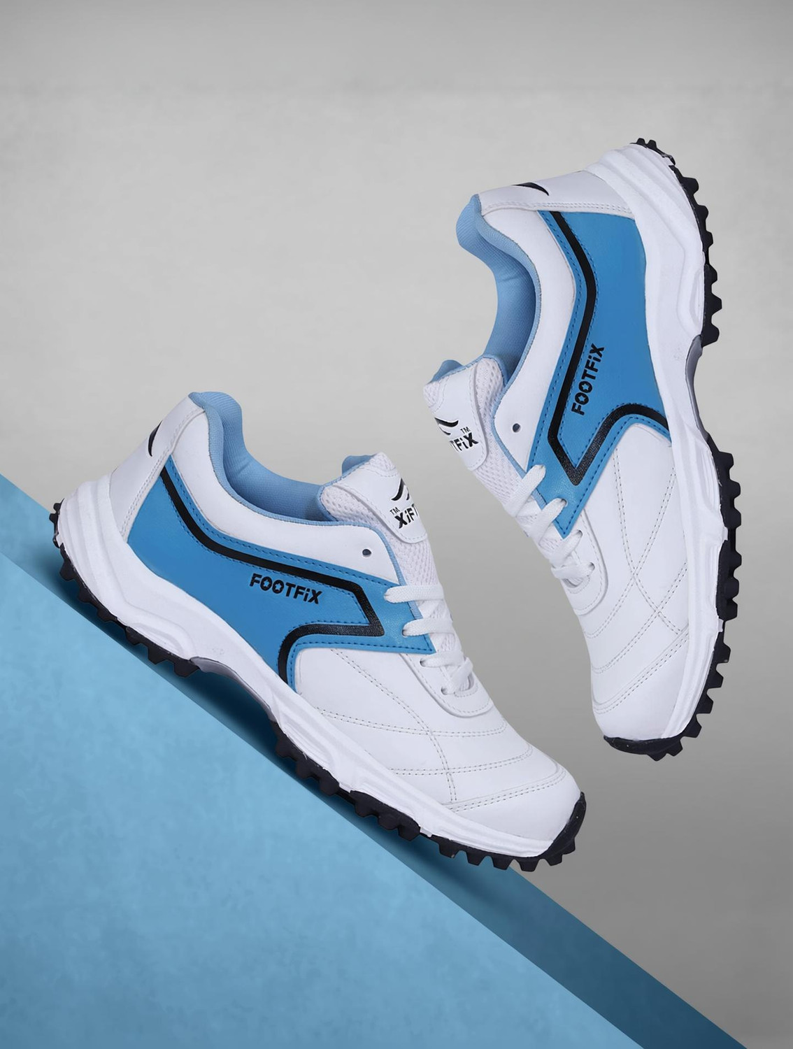 FOOTFIX Men's PU Cricket Shoes (Blue, Size 8) - Image 1