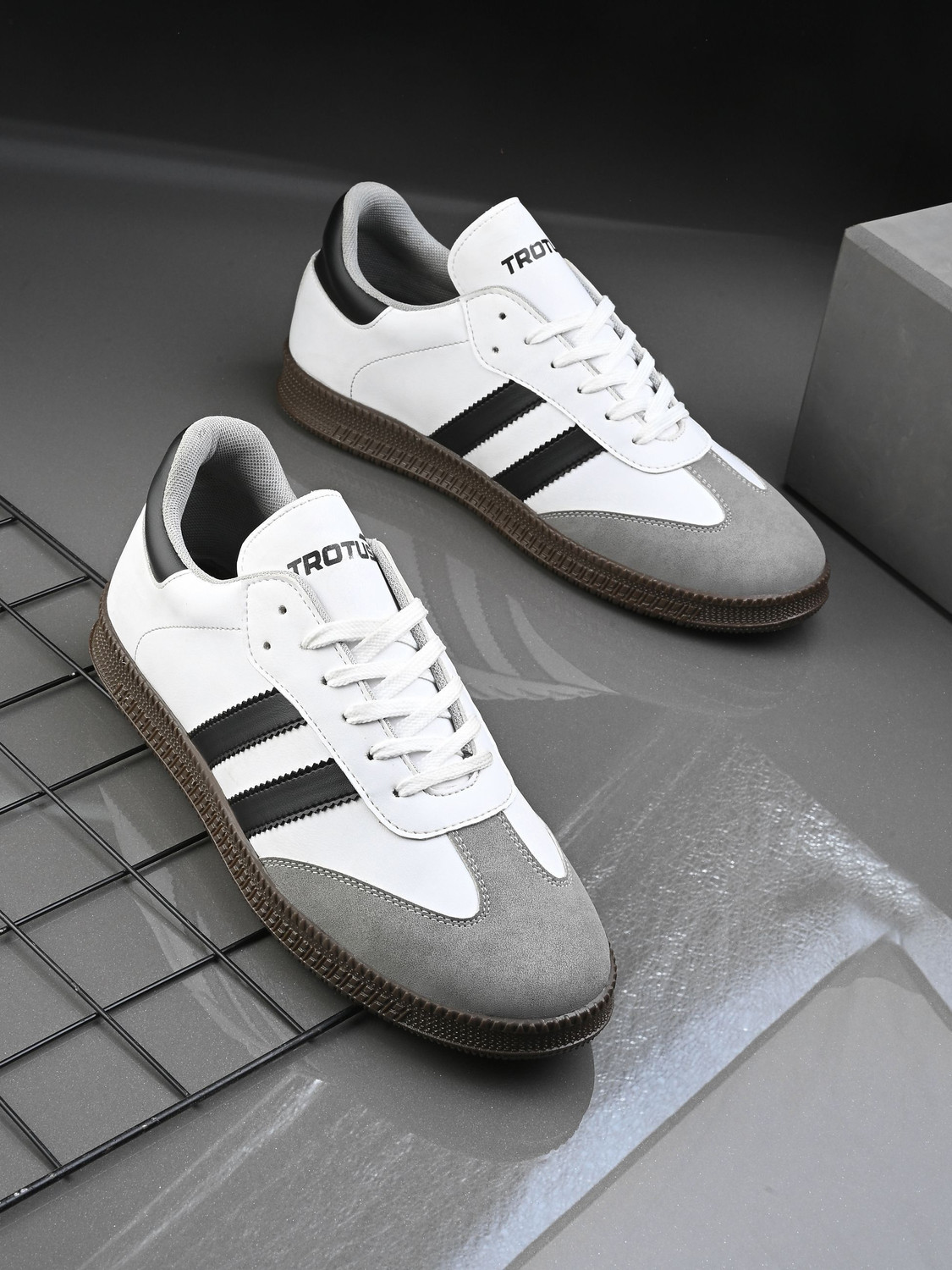 TROTUS Rich Quality Sneakers for Men (White, Black, Grey, UK 9) - Image 1