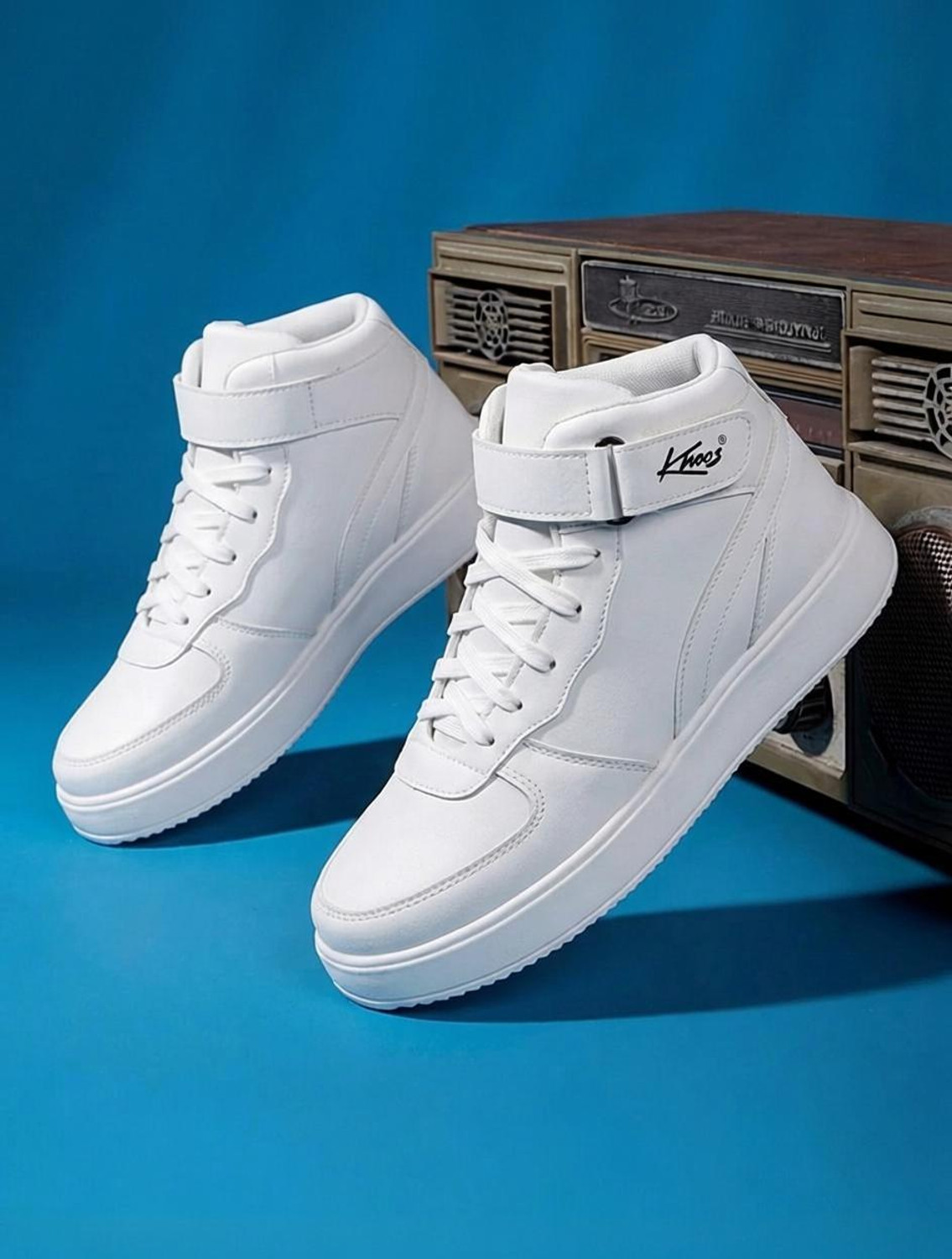 Knoos High Top Sneakers for Men, White, Size 9 - Image 1