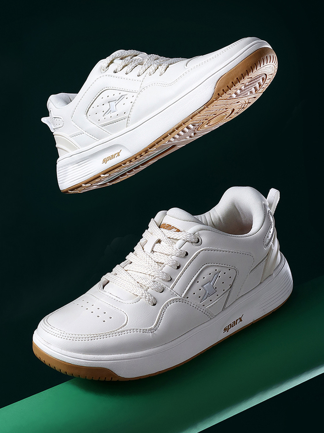Sparx Sneakers For Men (White, Camel , 7) - Image 1