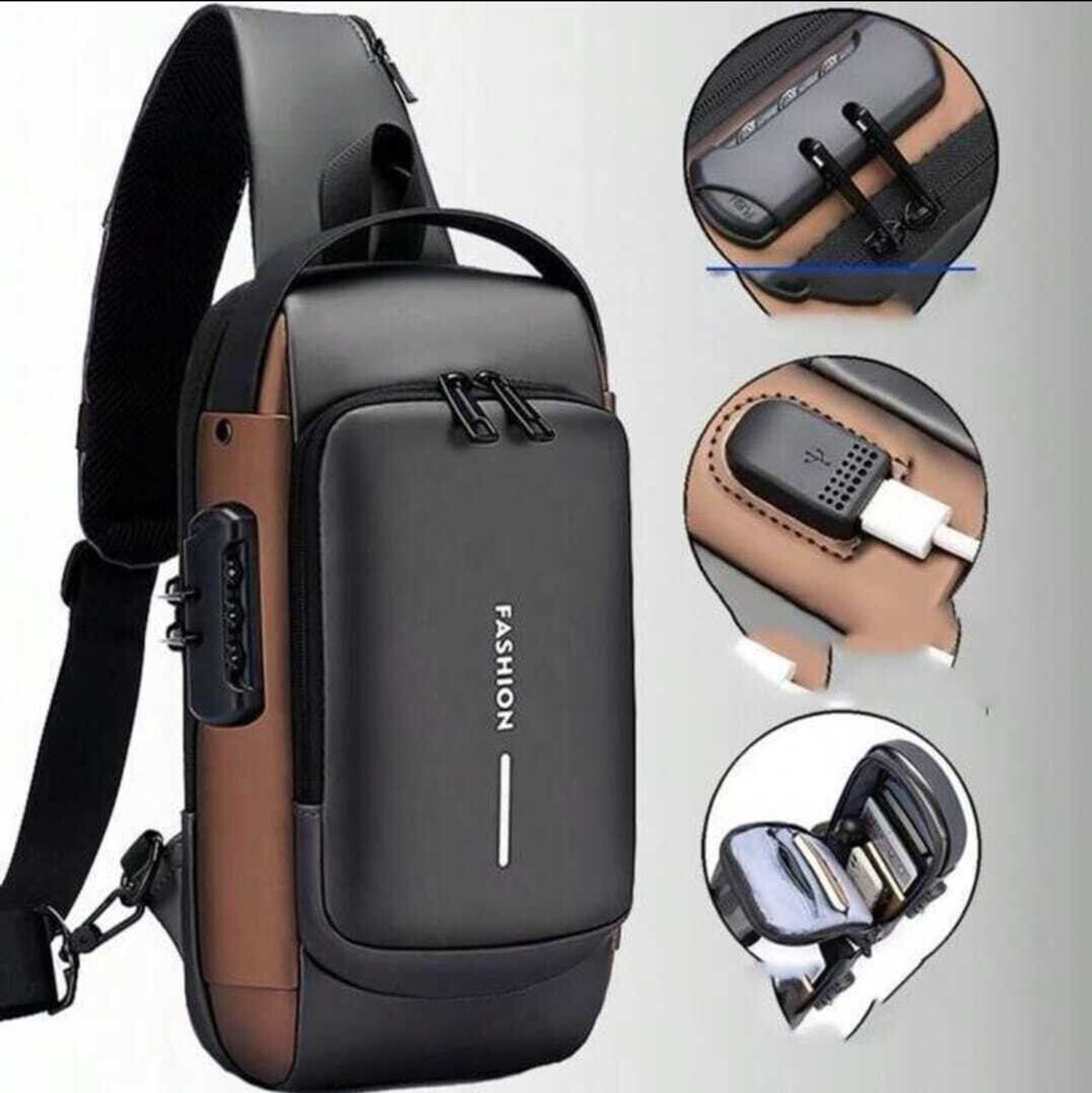LIFE INDIA Medium 27 L Backpack High Quality Fashion Water Proof Chest USB Anti-theft Lock Cross Body Bag (Black) - Image 1