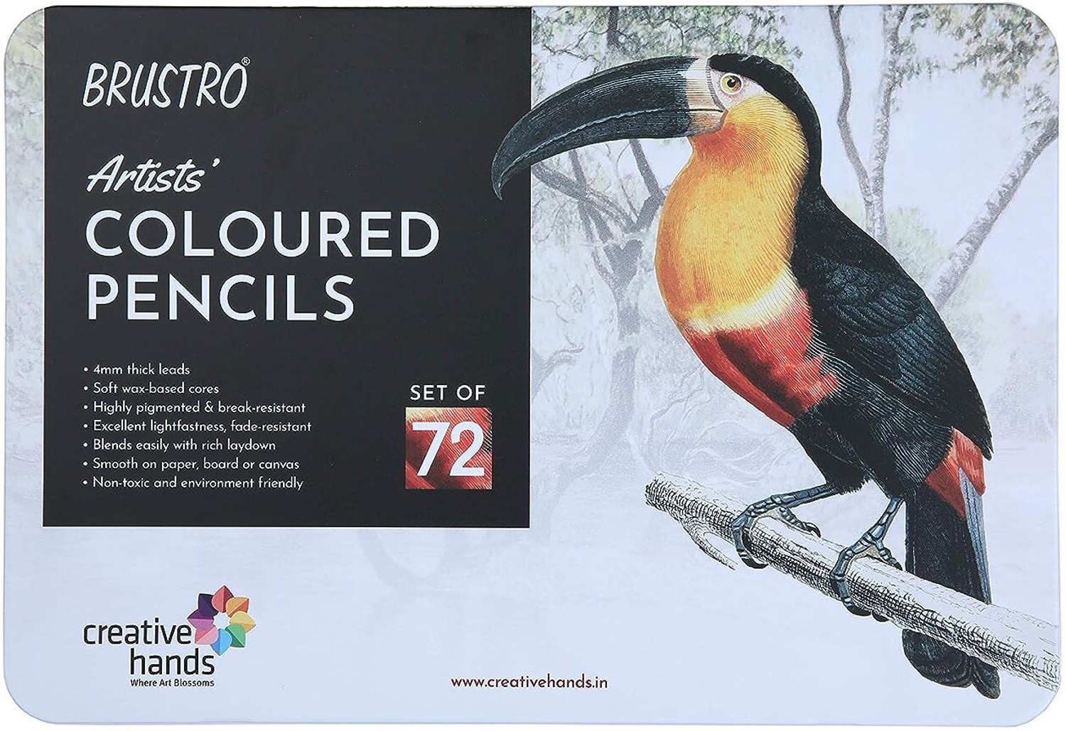 BRuSTRO ARTISTS' 4MM & SUPER SOFT COLOURED PENCILS , with elegant tin box ROUND Shaped Color Pencils (Set of 72, Multicolor) - Image 1
