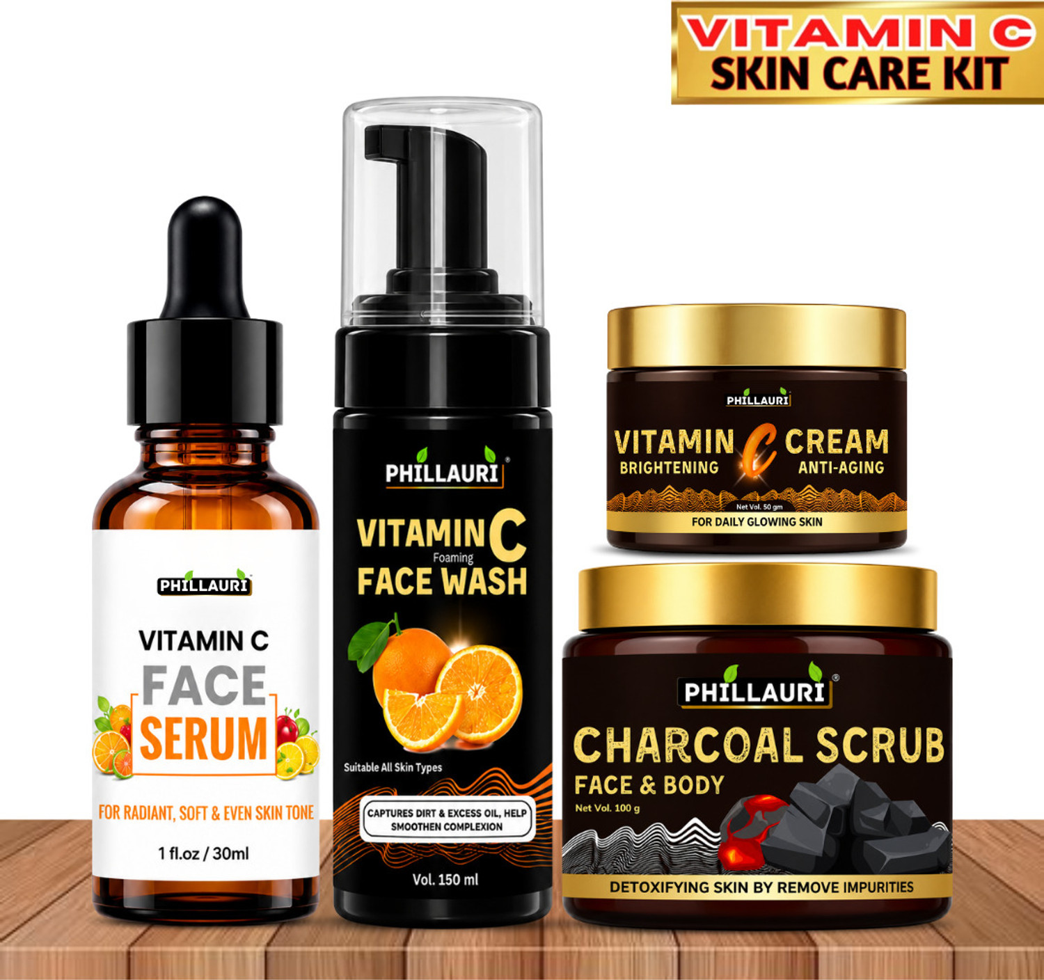 Phillauri Vitamin C Face Serum, Facewash, Toner, Moisturizer Full Skin Care (4 Items in the set) - Image 1