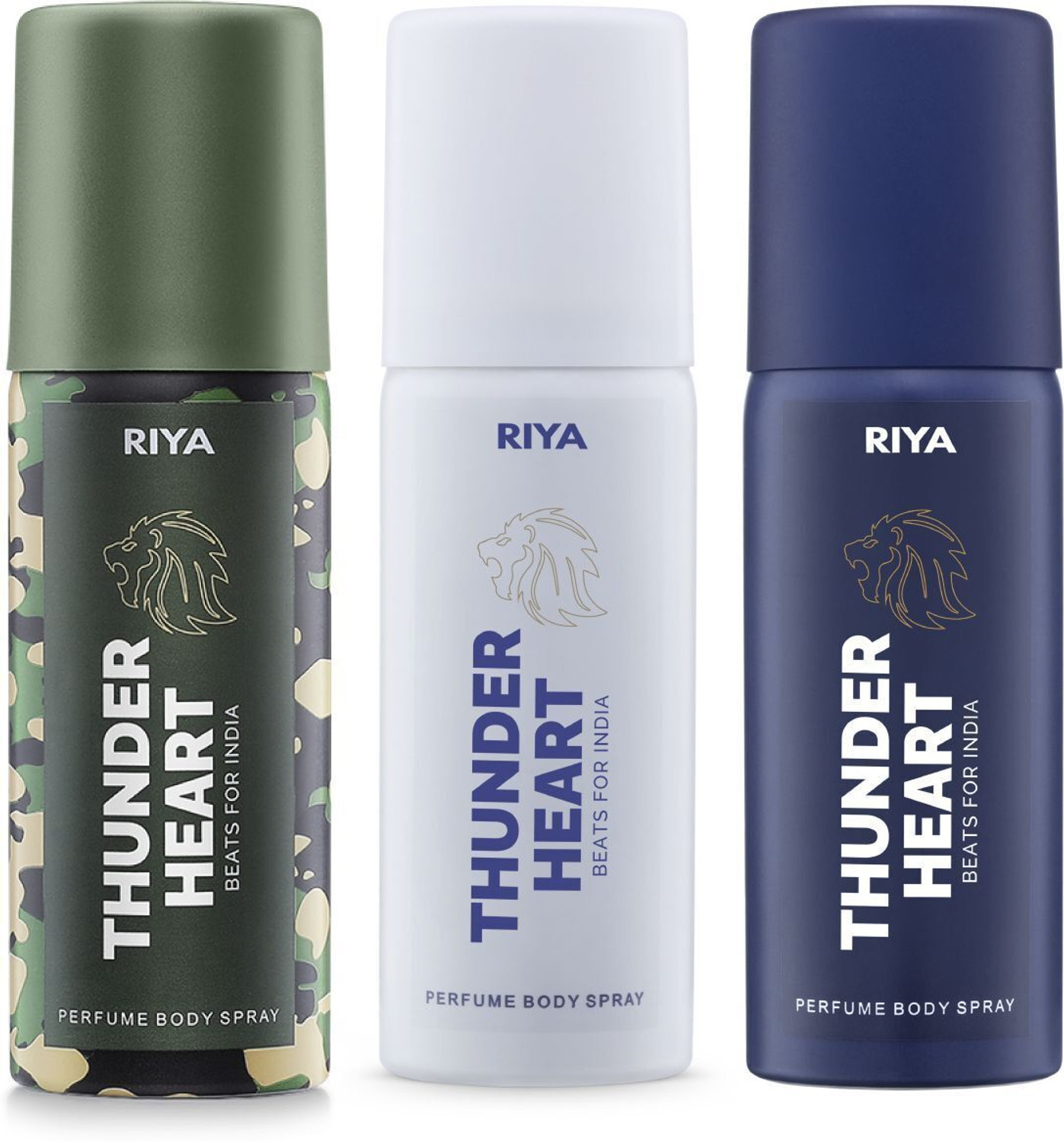RIYA Thunder Heart Green, White and Blue | Combo of 3 | 40 ml Each | Body Spray Deodorant Spray - For Men (120 ml, Pack of 3) - Image 1