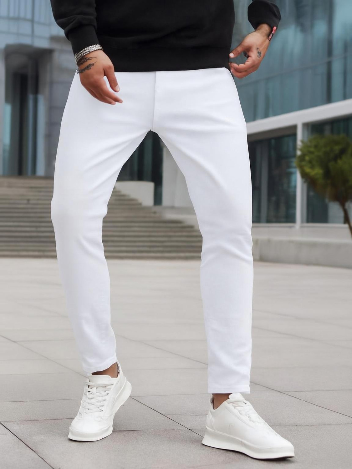 Stitch Factory Men Slim Mid Rise White Jeans - Image 1