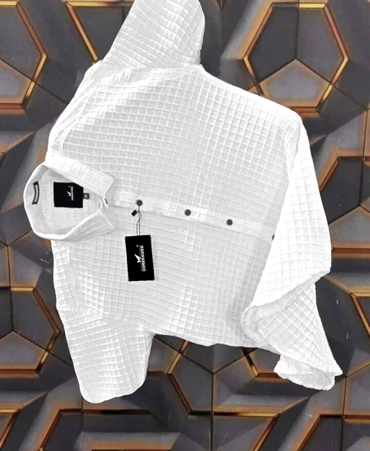 COMBRAIDED Men Self Design Casual White Shirt - Image 1