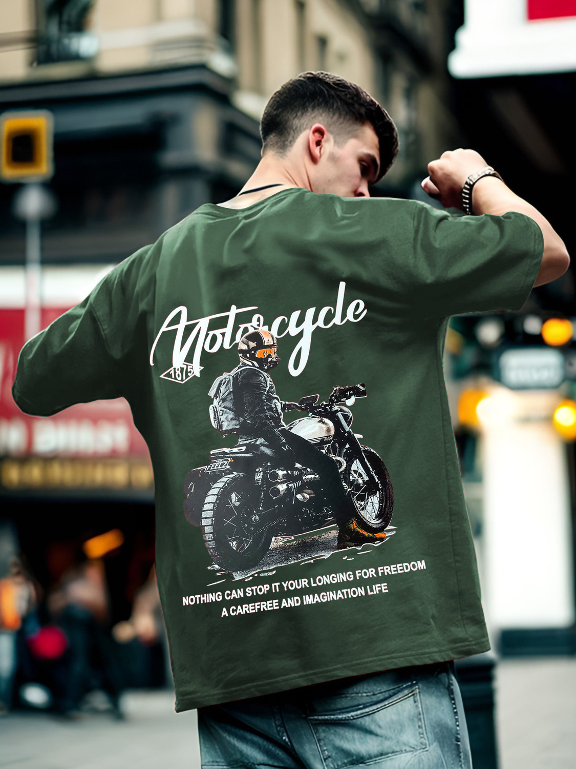 Heartees Men Printed Round Neck Cotton Blend Green T-Shirt - Image 1