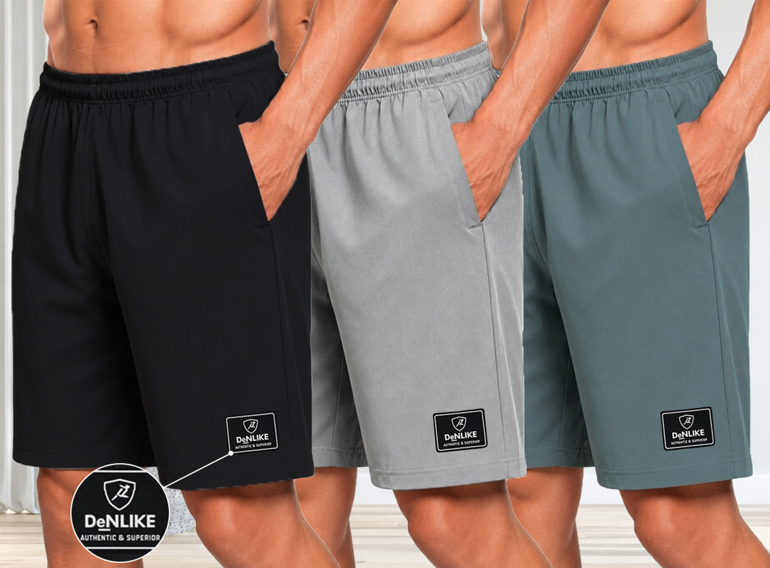 Denlike' Men Lycra Blend Black, Grey, Dark Green Regular Shorts - Image 1