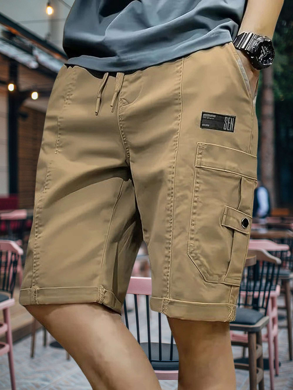 arisstyle Solid Men Beige Cargo Shorts - Image 1