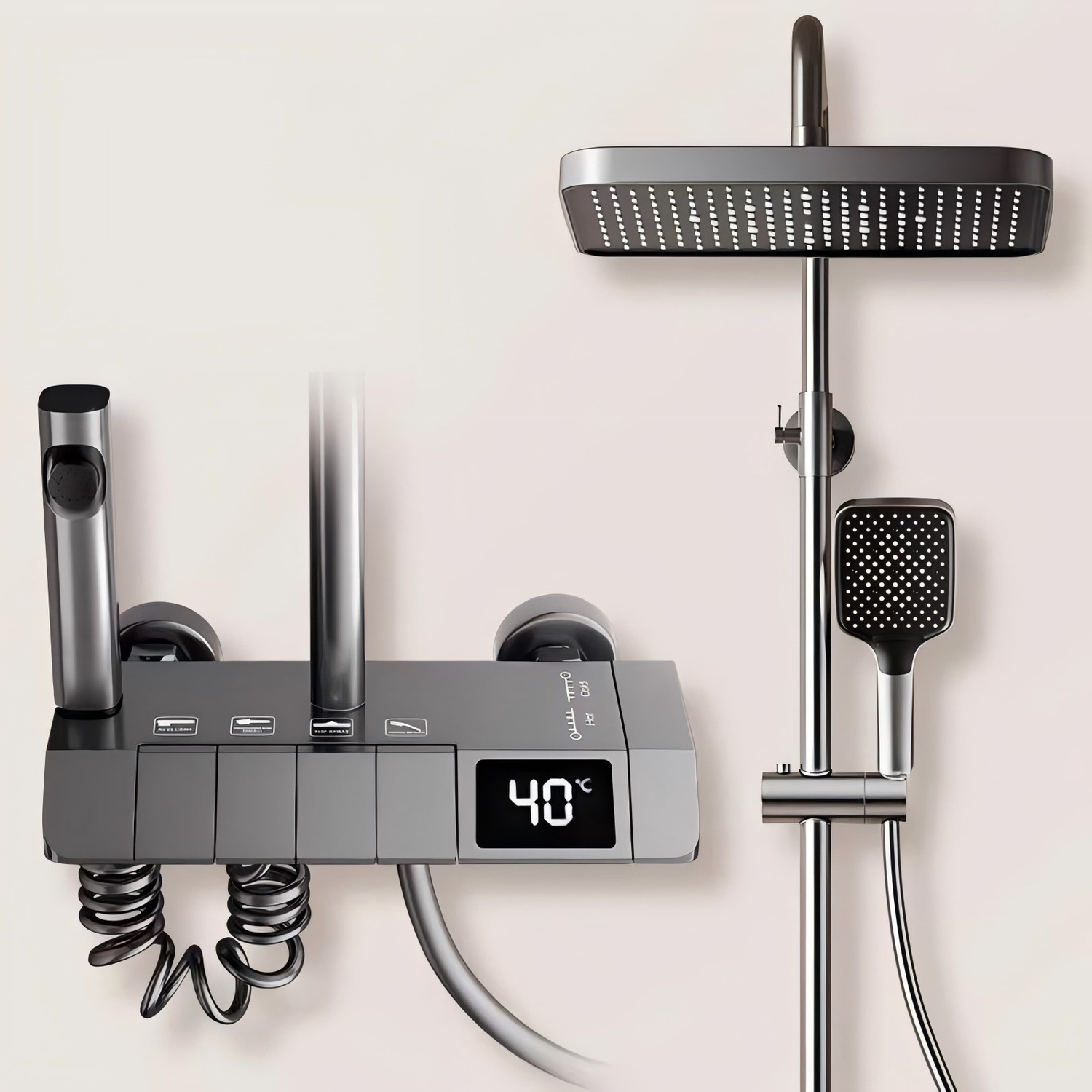 clayplus Thermostatic Shower Panel Shower Set with Head Shower/Hand Shower/Bidet Gun (Matte Finish) - Image 1