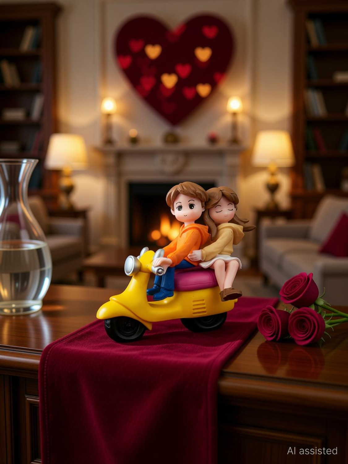 ringzinnie Romantic Couple Scooter Showpiece for Home Decor Valentine Love Couple Figurine Decorative Showpiece - 10 cm (Plastic, Multicolor) - Image 1