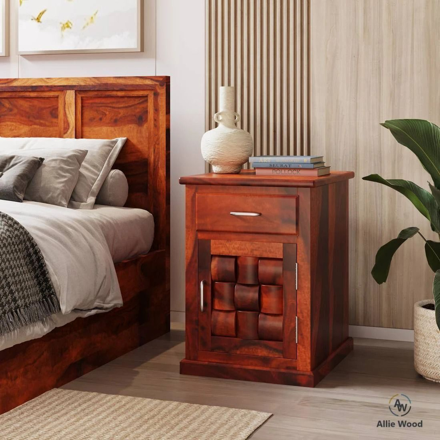 Devsignature Solid Sheesham Wood Bed Side Table For Bed Room Solid Wood End Table (Finish Color - Honey Oak Finish, Pre-assembled) - Image 1