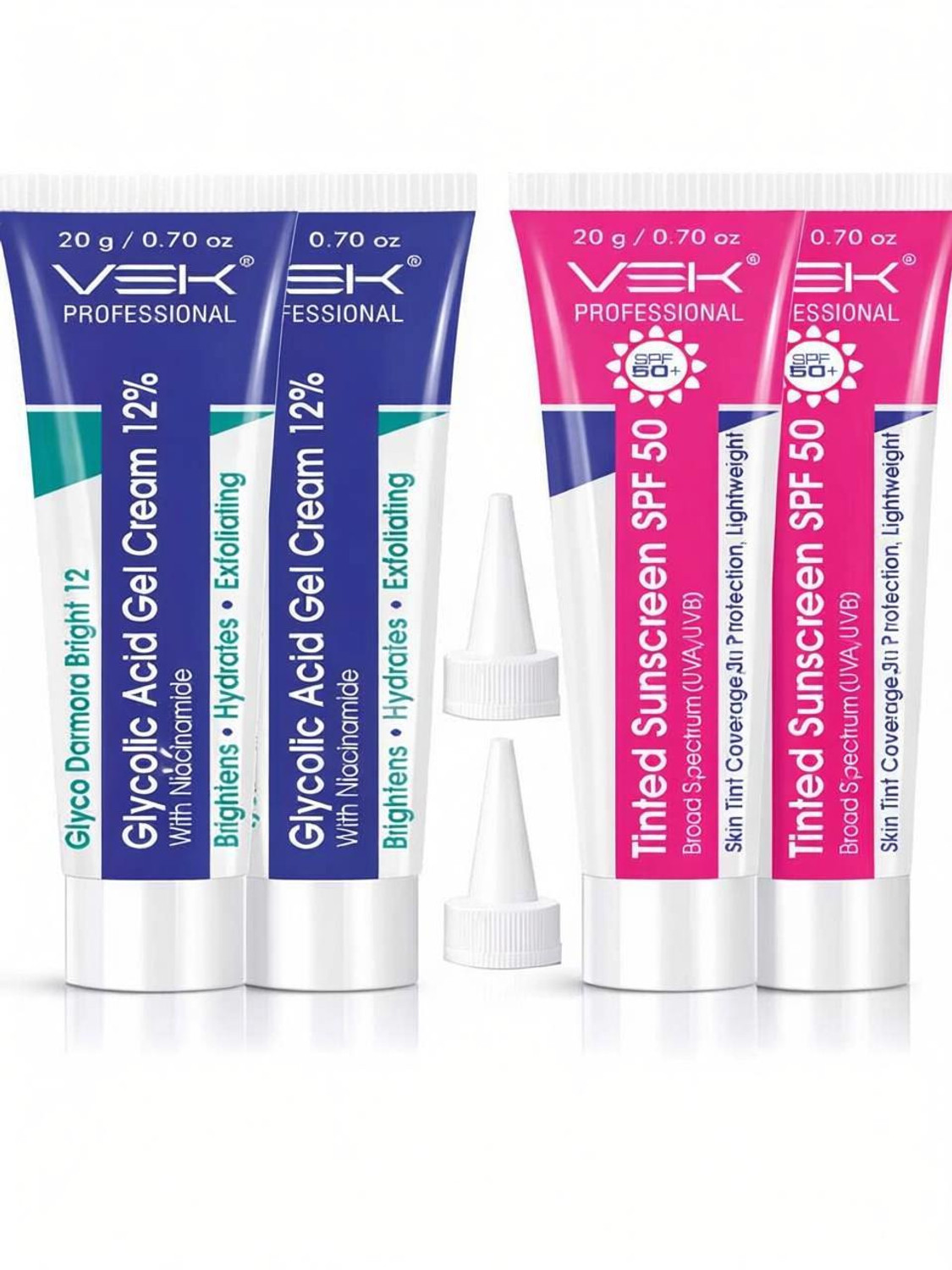 Vsk Professionals 12% Glycolic Acid Cream Gel for Brightning, Anti-Pigmentation & Melasma Acne, Pimples & Dark Spots | Unclogs Pores, Smooth Skin Care With PDRN SPF50 Sunscreen Combo 4 Tubes 20g each (80grm) (80 ml) - Image 1