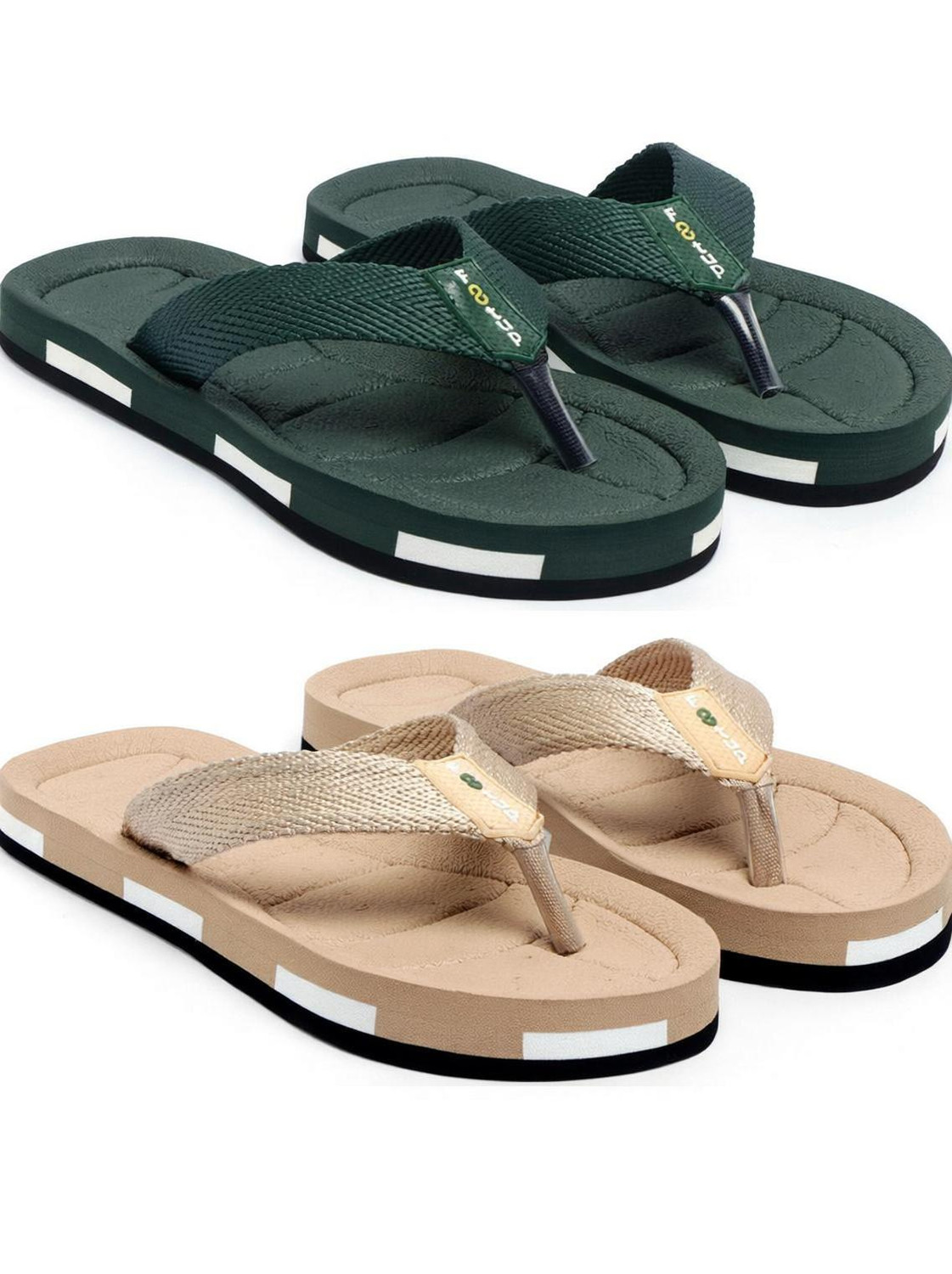 FOOT UP Super Soft|Orthopedic|Comfortable|Lightweight|Diabetic|Combo Men Slippers (Green, Beige , 8) - Image 1