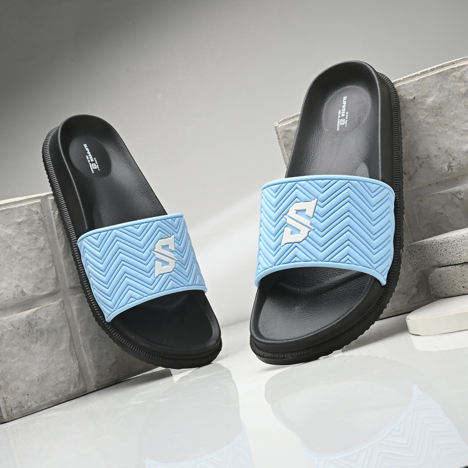 slipover Soft Trending Comfortable Chappal Lightweight Casual Slippers for Daily Wear Men Slides (Black, Blue , 9) - Image 1