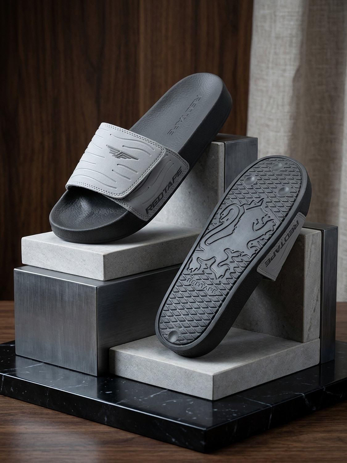 RED TAPE Men Slides (Grey , 8) - Image 1