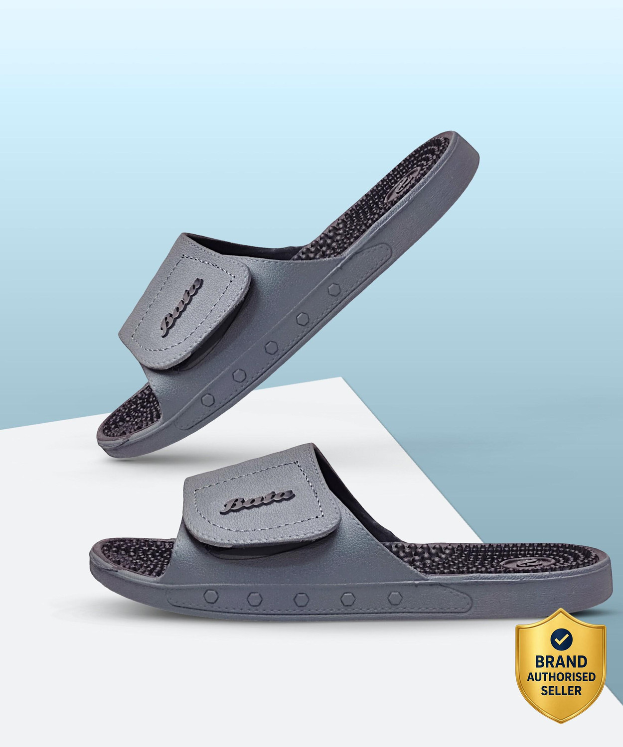Bata Men Slides (Grey, Size 8) - Image 1