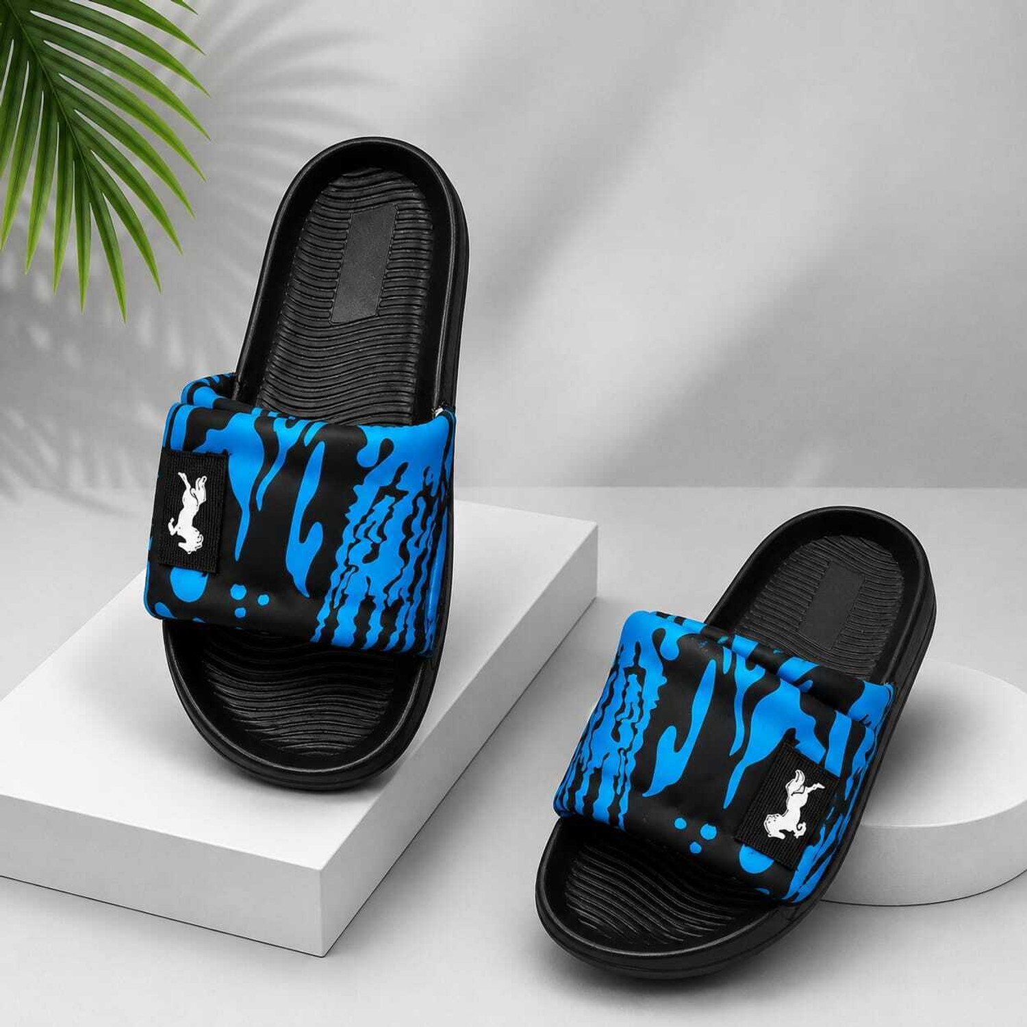 zolto Men Slides (Black, Blue, Size 7) - Image 1