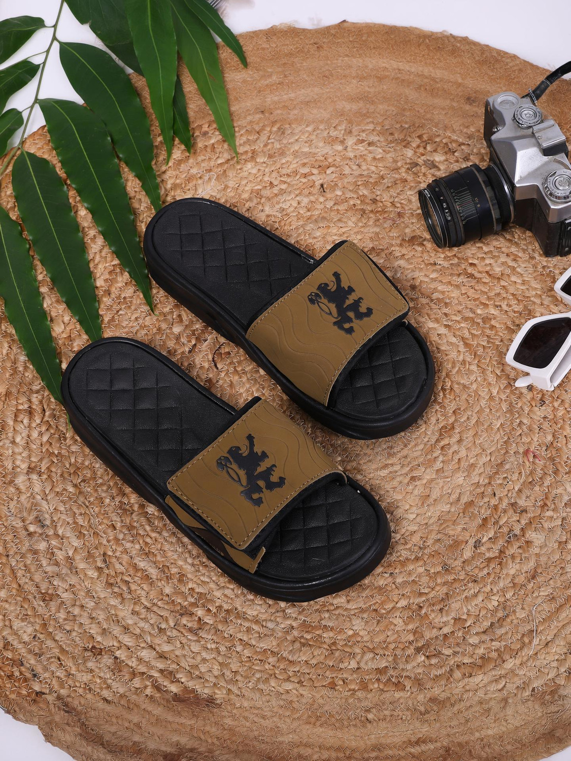 STYLE HEIGHT Men Slides (Tan , 9) - Image 1