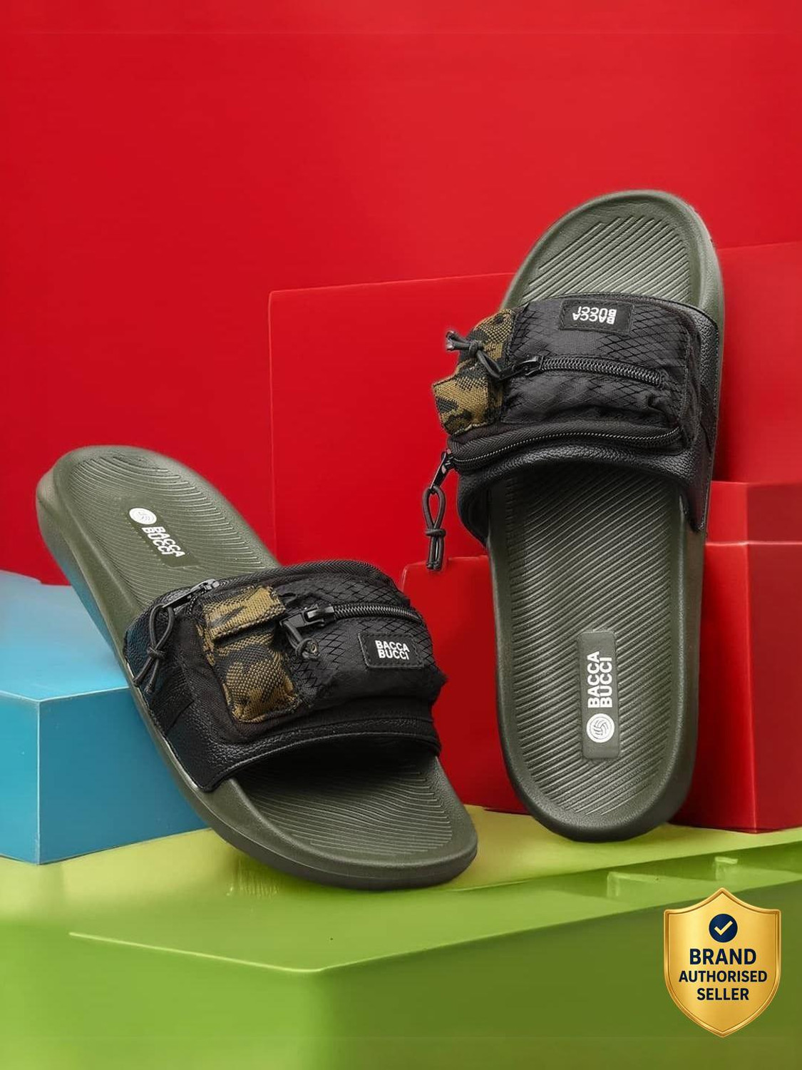 bacca bucci Men Slides Olive 9 - Image 1