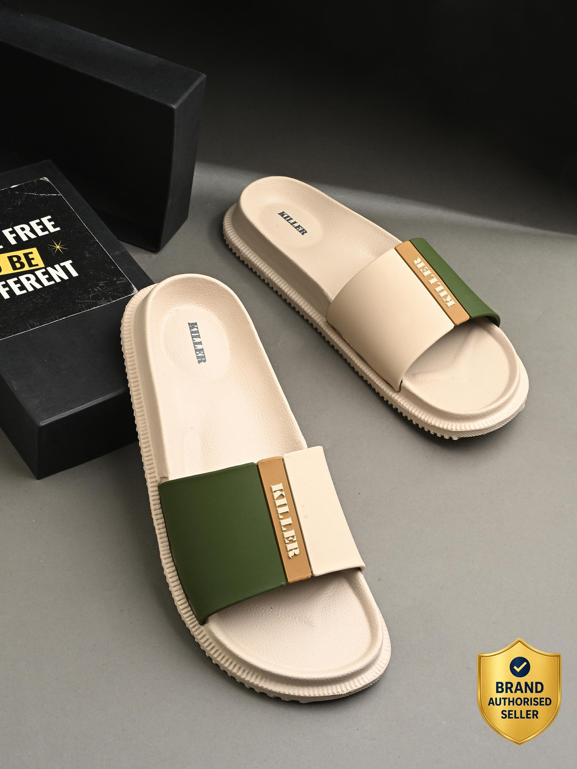 KILLER Men's Casual Lightweight Slippers (Beige, Size 10) - Image 1