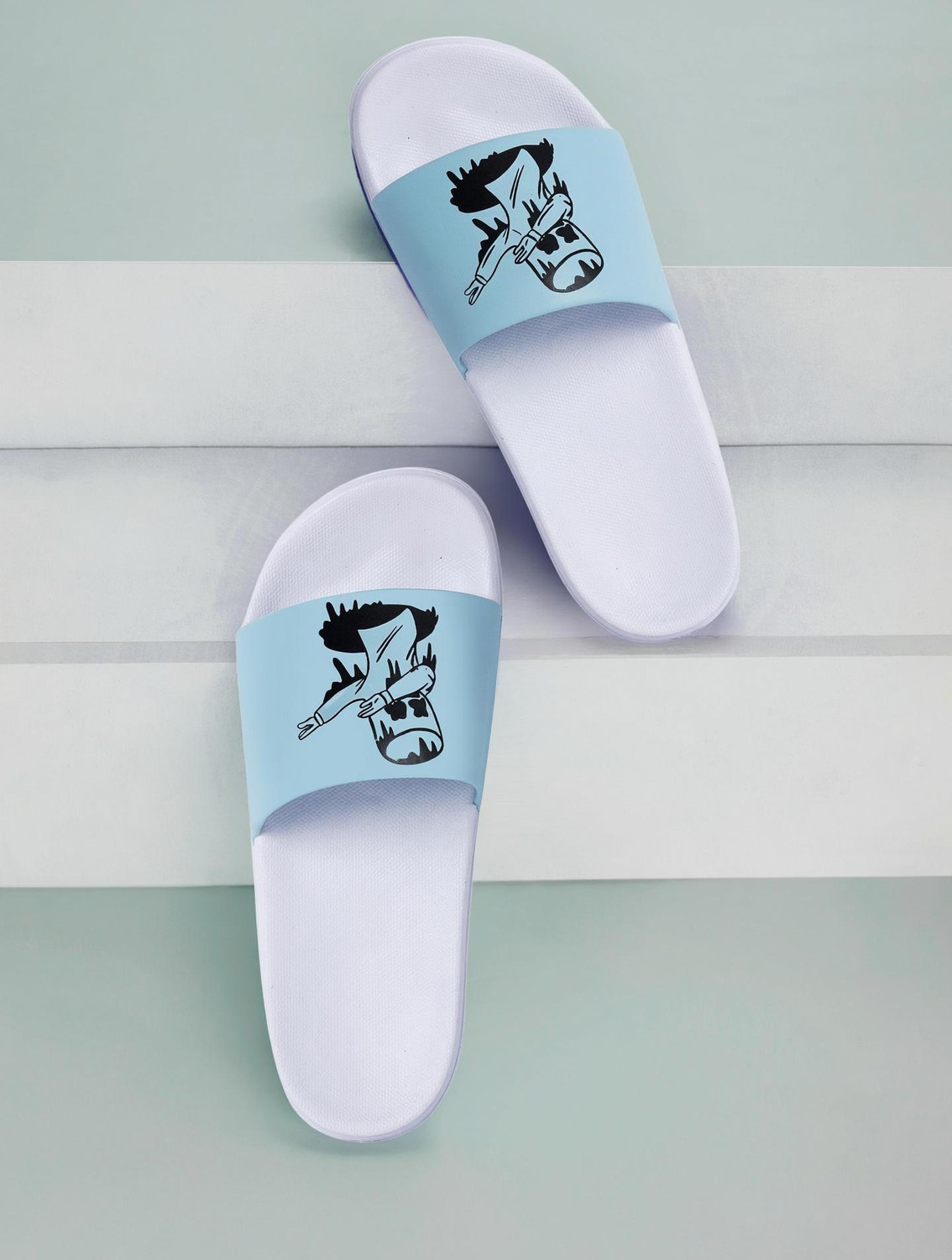 Foot Print Men Slides (Blue , 9) - Image 1