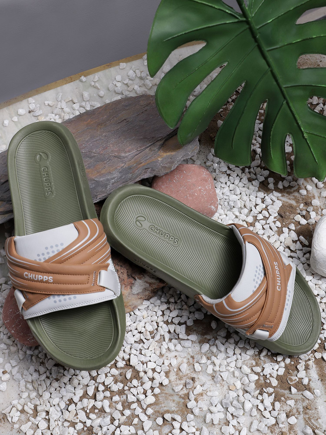 Chupps Vertex Orthopaedic Everyday Comfort Cushioned AntiSkid Men Slides (Olive , 8) - Image 1