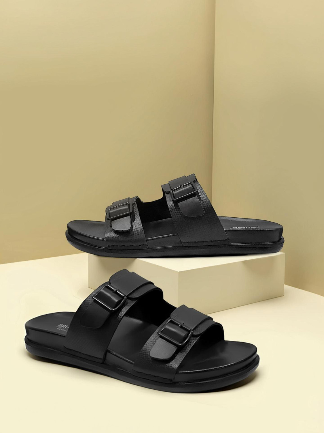 BRUTON Ortho Extra Soft Comfort Toe Acupressure Men Slippers (Black, - Image 1