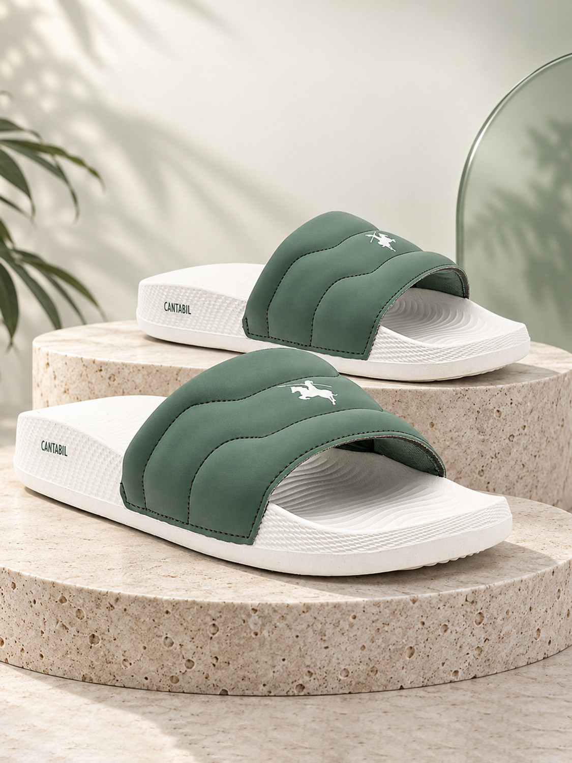 CANTABIL Men Slides White Green Size 6 - Image 1