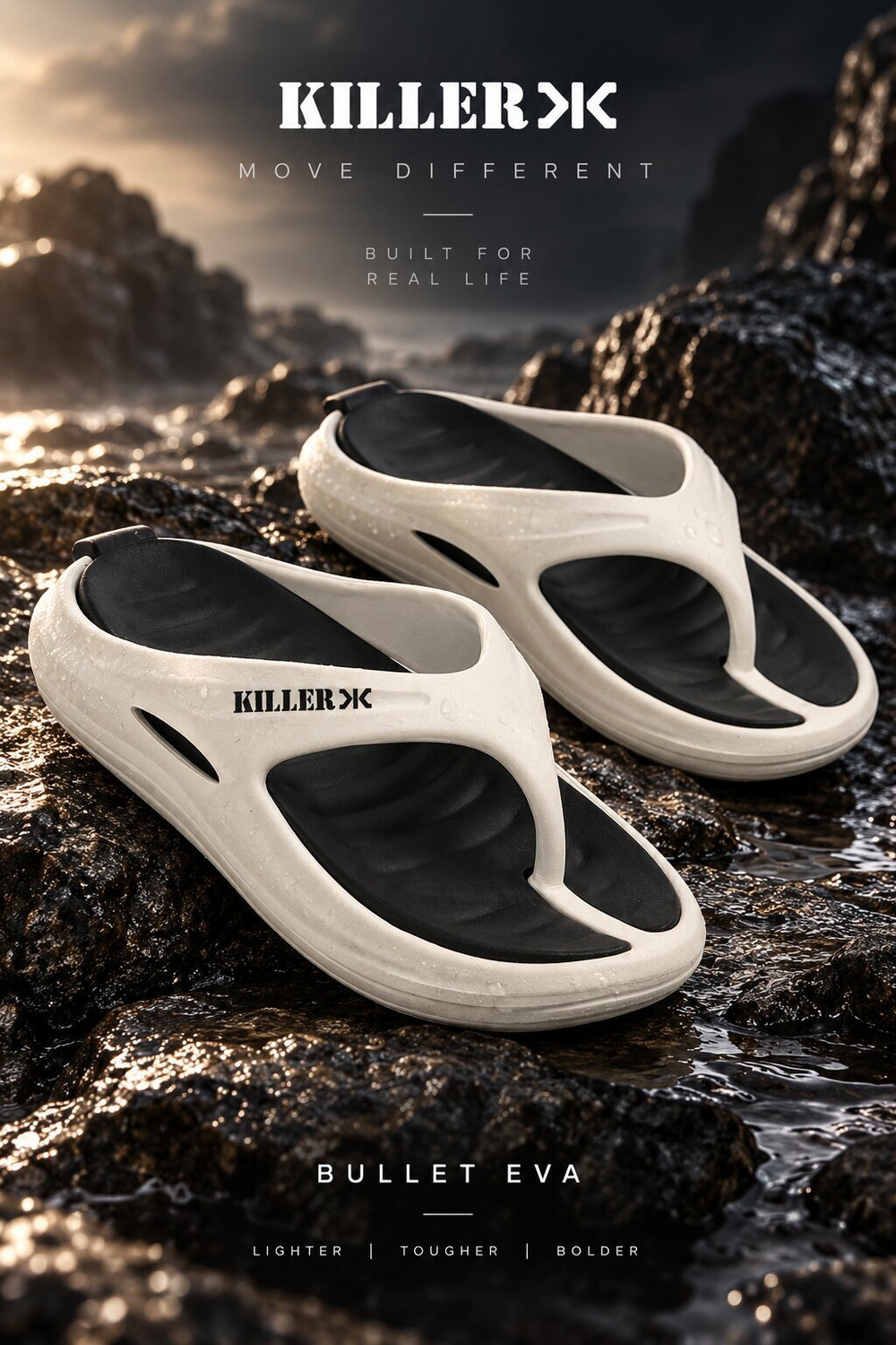 KILLER Flip Flops | EVA Slippers | Chappal | Cushioned | Anti Slip | Daily Wear Men Slippers (White , 10) - Image 1
