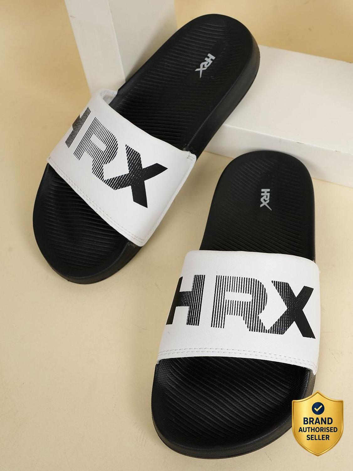 HRX by Hrithik Roshan HRX Men Slides Black White Size 8 - Image 1