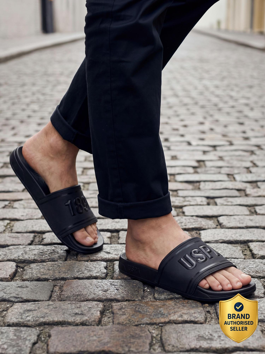 U.S. POLO ASSN. Men Slides (Black , 8) - Image 1
