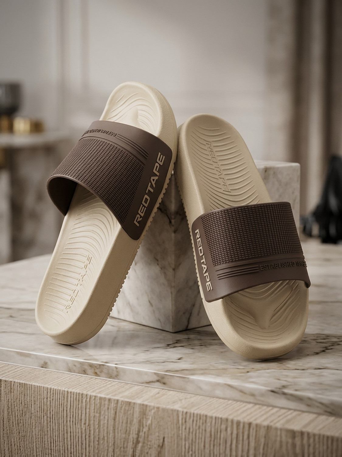 RED TAPE Men Slides Beige Size 8 - Image 1