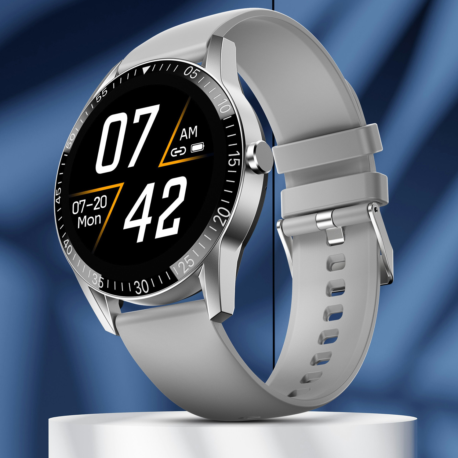 Fire-Boltt Talk 35.3mm (1.39) Bluetooth Calling with SpO2, Metal Body & Luxury Design Smartwatch (Milange Grey Strap, 46) - Image 1