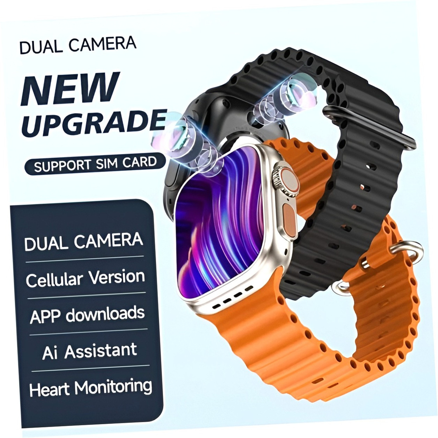 Correngo Android OS/Play Store - Unlimited Apps/5G SIM/Fitness/Wi-Fi/UPI/GPS/Dual Camera Smartwatch (Orange Strap, Free Size) - Image 1