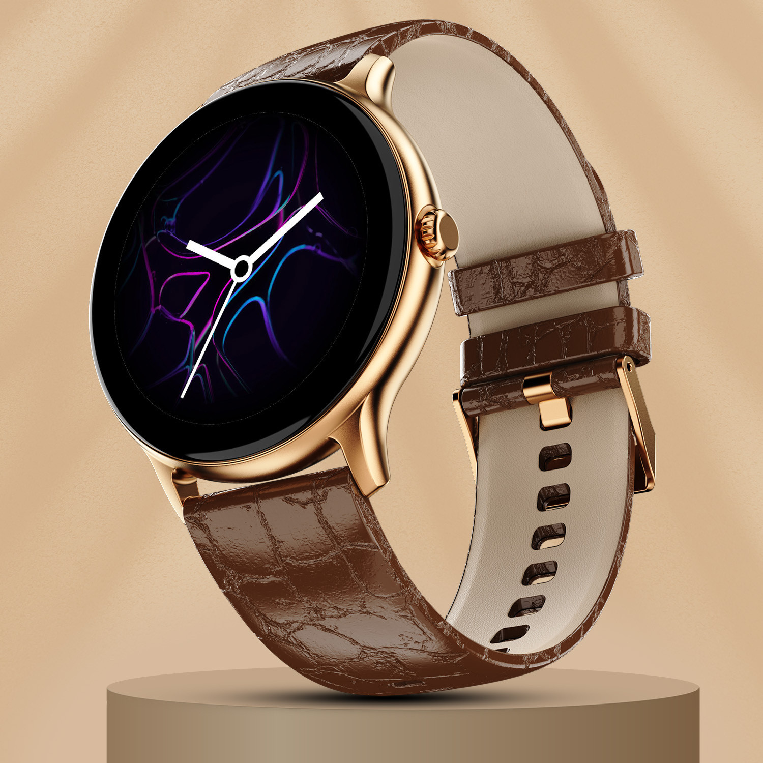 Fire-Boltt Ninja Talk 35.3mm (1.39) Round Bluetooth Calling Metal Body,120 Sports Modes Smartwatch (Brown Classic Strap, Free Size) - Image 1