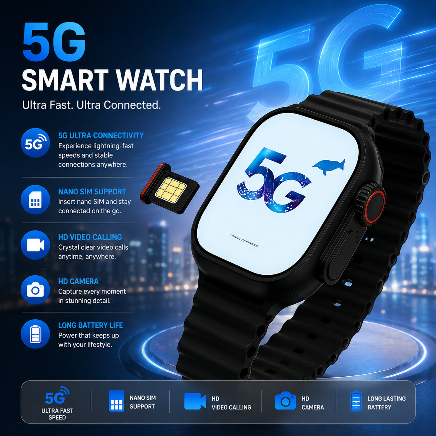SEHUB WS10 Ultra 5G Smartwatch, 8GB RAM, 128GB Storage, Black 49mm - Image 1