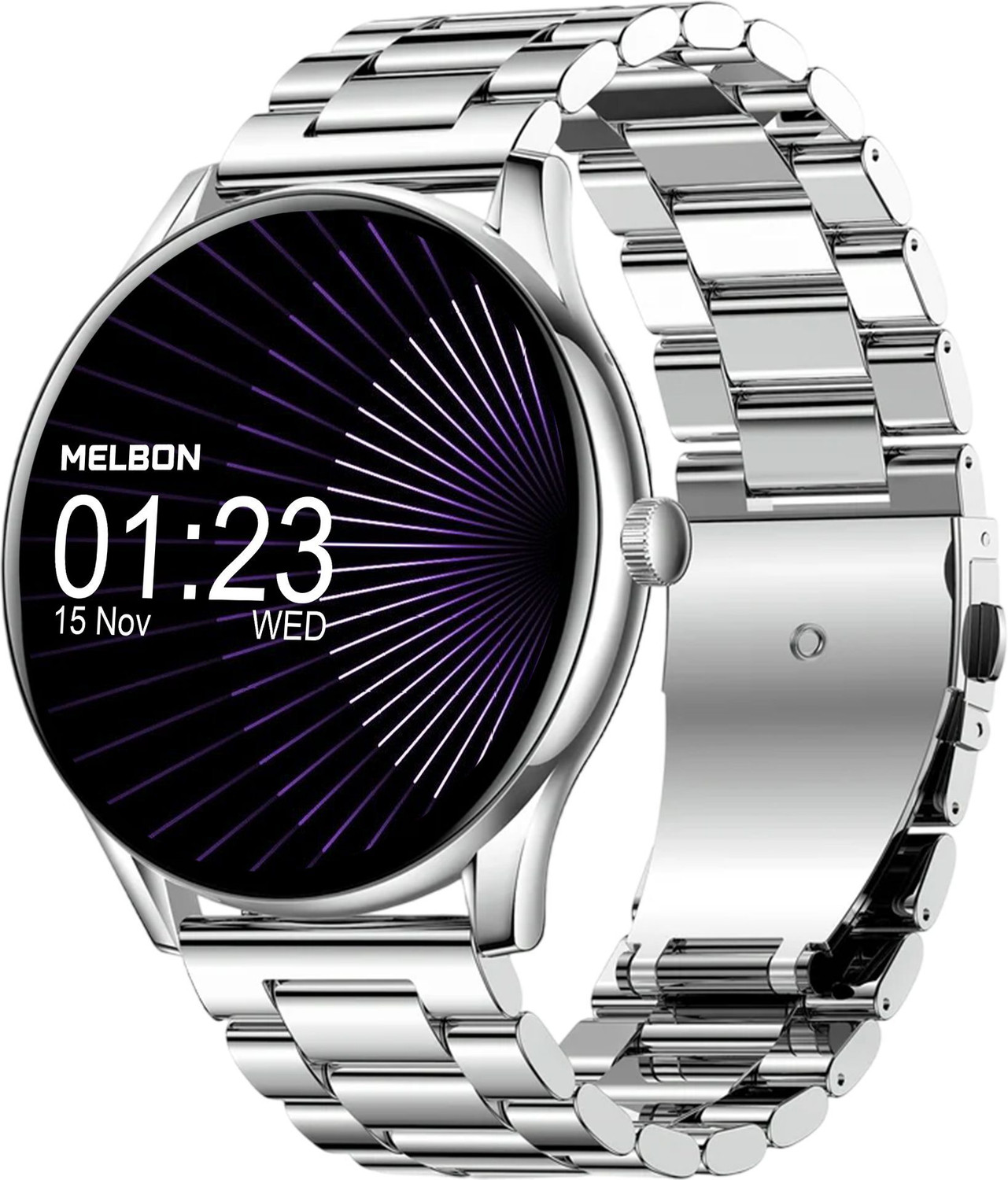 Melbon Round Bluetooth Calling Metal Body,120 Sports Modes, Fitness & Outdoor, Fashion Smartwatch (M Silver Strap, Free Size) - Image 1