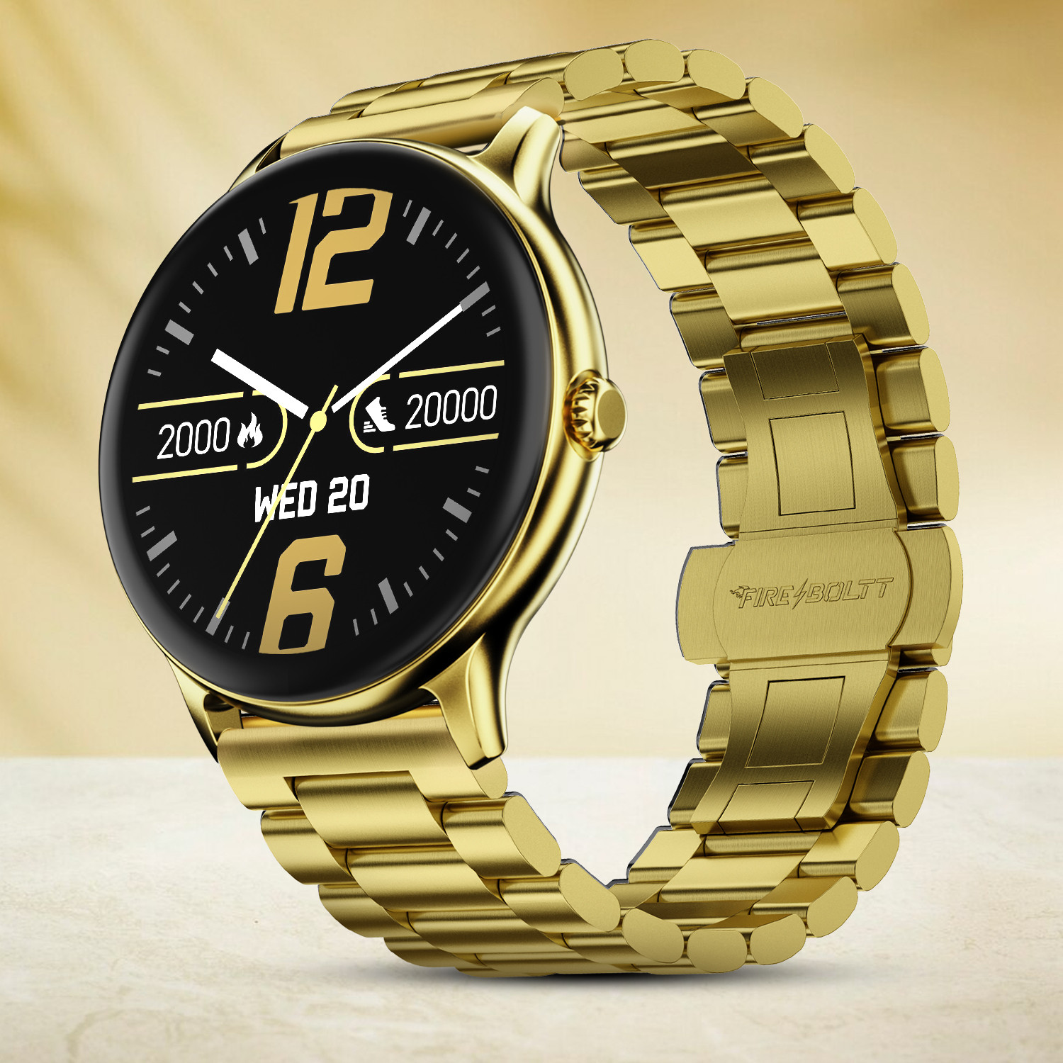 Fire-Boltt Ninja Talk 35.3mm (1.39) Round Bluetooth Calling Metal Body,120 Sports Modes Smartwatch (Gold Chain Strap, 1.39) - Image 1