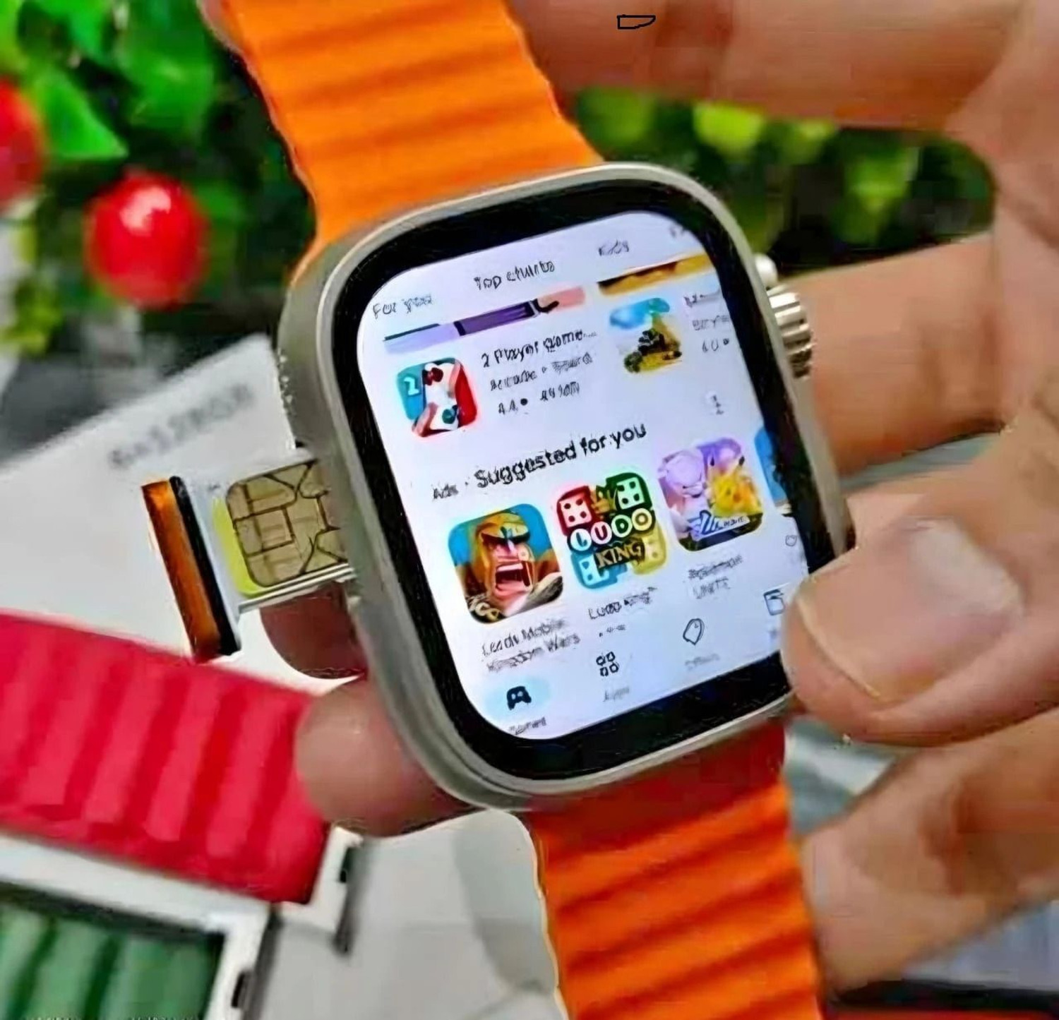 RKLS T800 Ultra Smart Watch & Wireless Charger Smartwatch (ORANGE Strap, Free Size) - Image 1