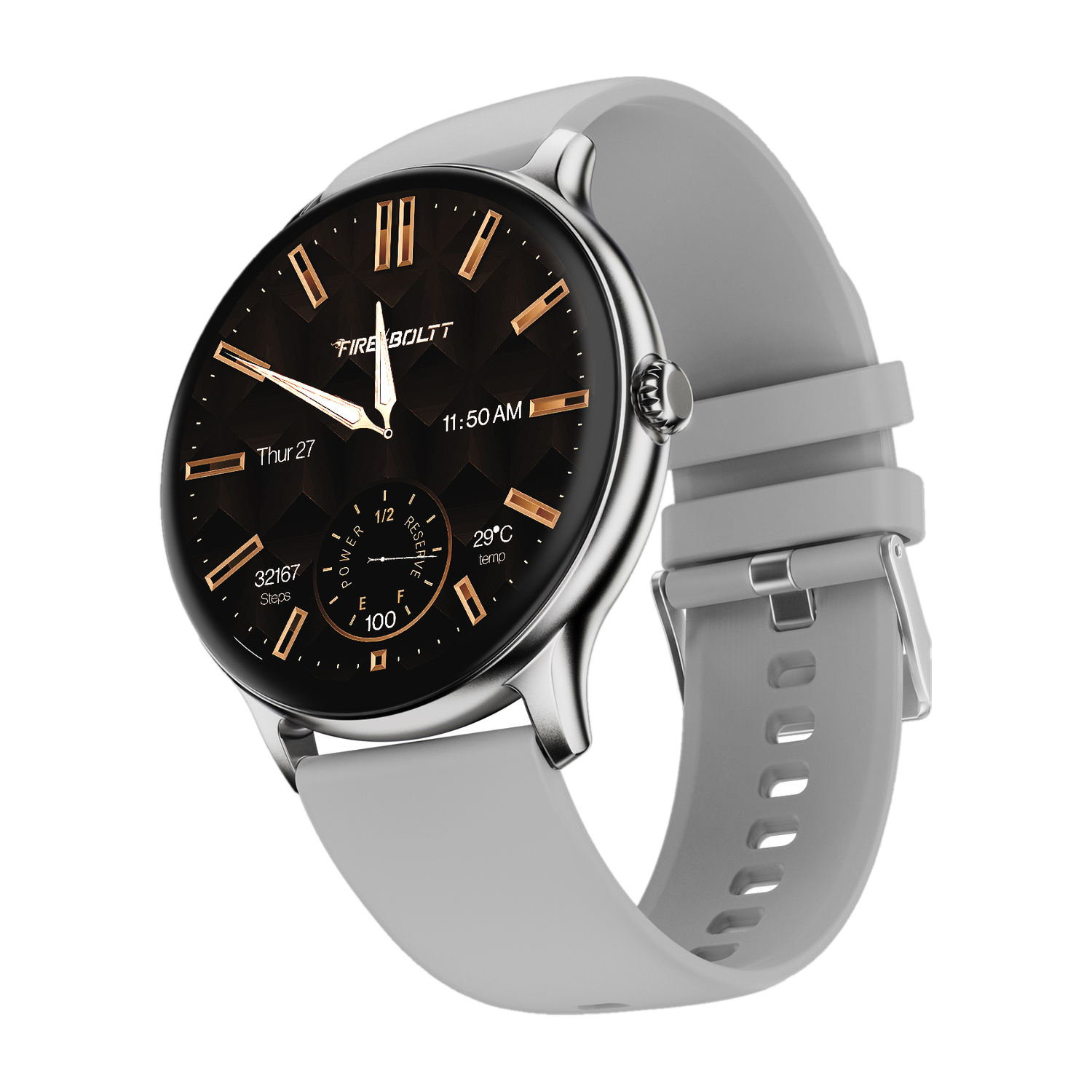 Fire-Boltt Ninja Talk 35.3mm (1.39) Round Bluetooth Calling Metal Body,120 Sports Modes Smartwatch (Grey Strap, 1.39 - Image 1