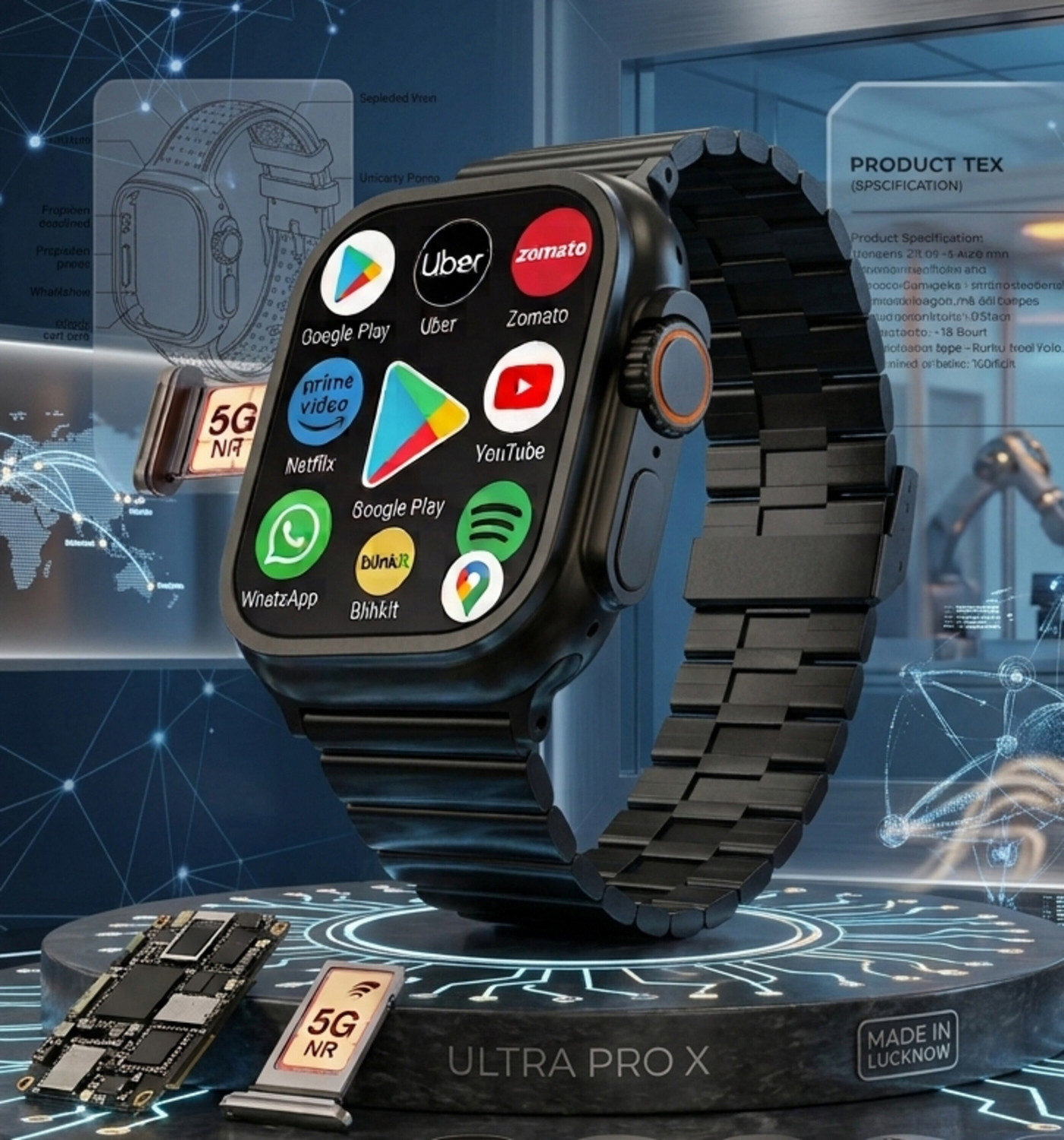 ShopSmart Ultra 5G Smartwatch, Dual Camera, Midnight Steel Strap - Image 1