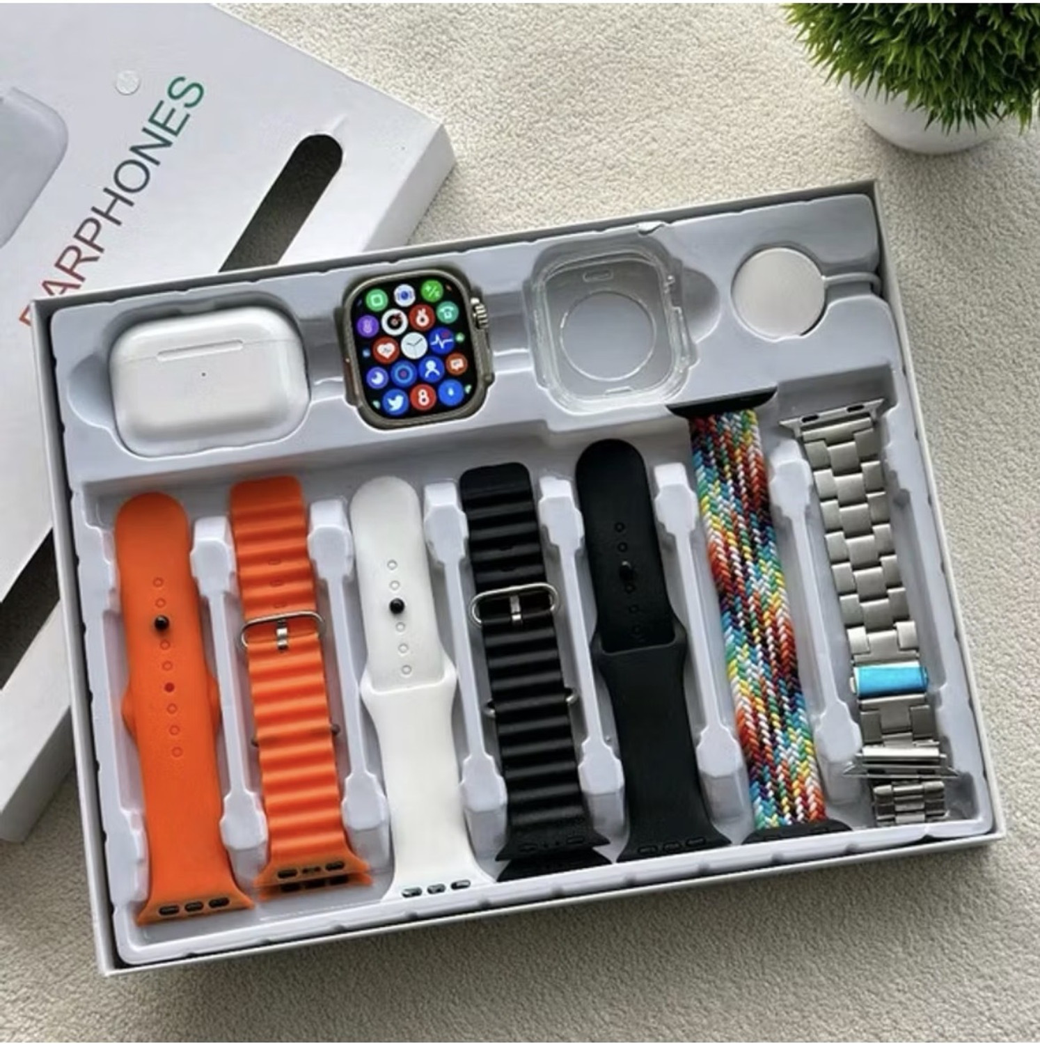 SUNIL TRADERS i20 Ultra 7-in-1 Smartwatch with Earbuds (Multicolor - Image 1