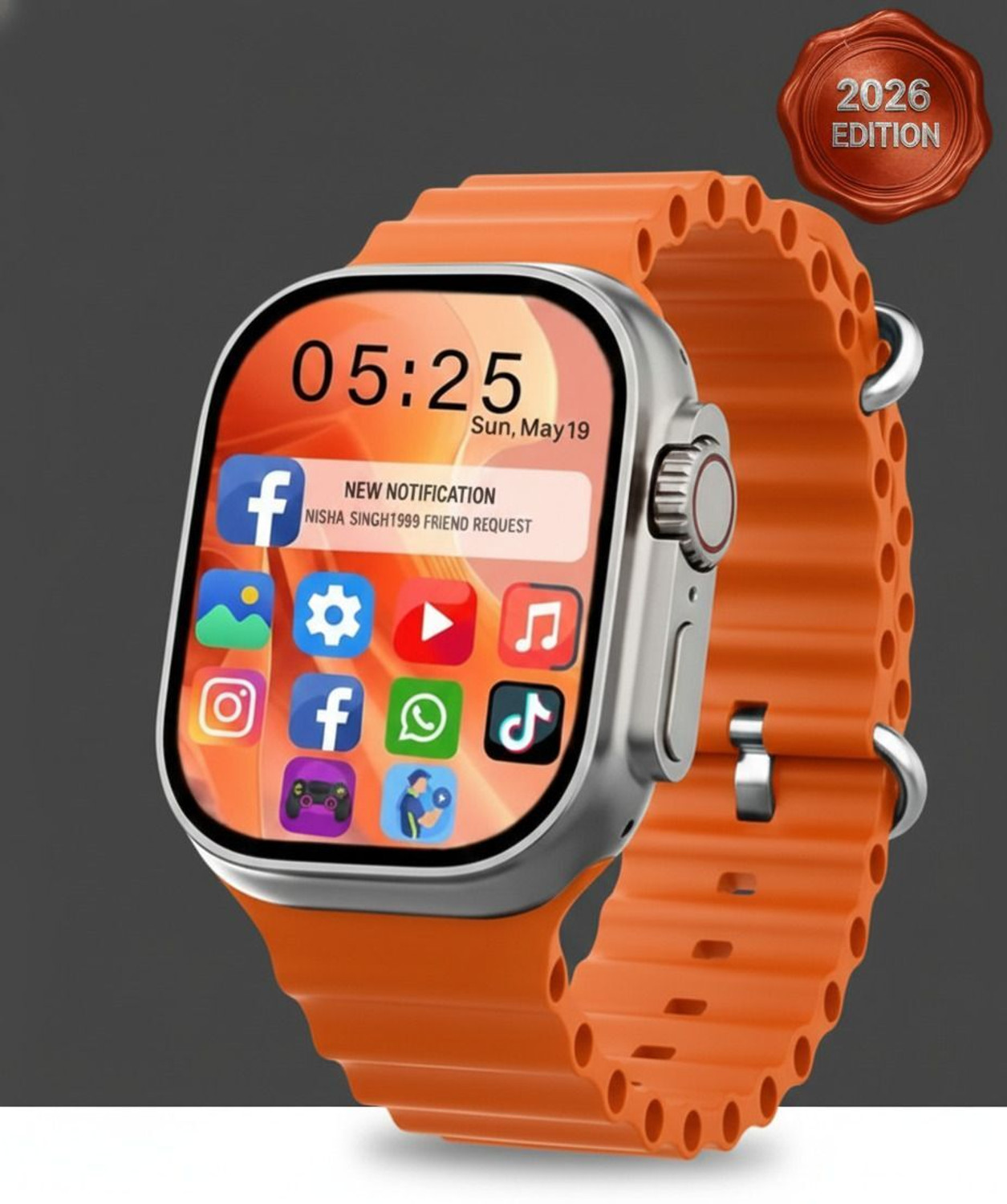 Yash Enterprises T800 Ultra Zinc Alloy Smartwatch with Orange Band - Image 1