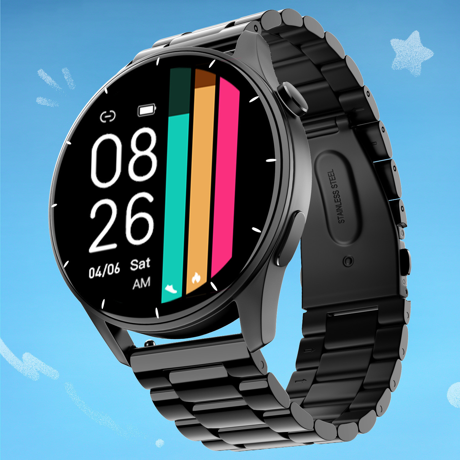 Noise Crew 1.38 Round Display Smartwatch, Elite Black Strap - Image 1