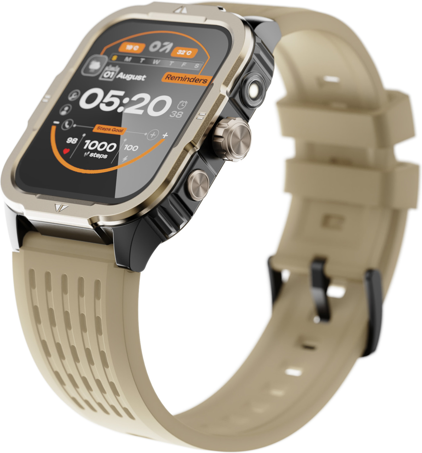 Goboult Tuff Rivet Smartwatch 1.9" HD Display, Beige - Image 1
