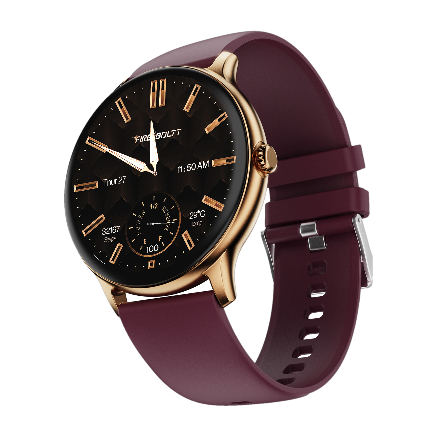 Fire-Boltt Ninja Talk 35.3mm (1.39) Round Bluetooth Calling Metal Body,120 Sports Modes Smartwatch (Burgandy Strap, Free Size) - Image 1