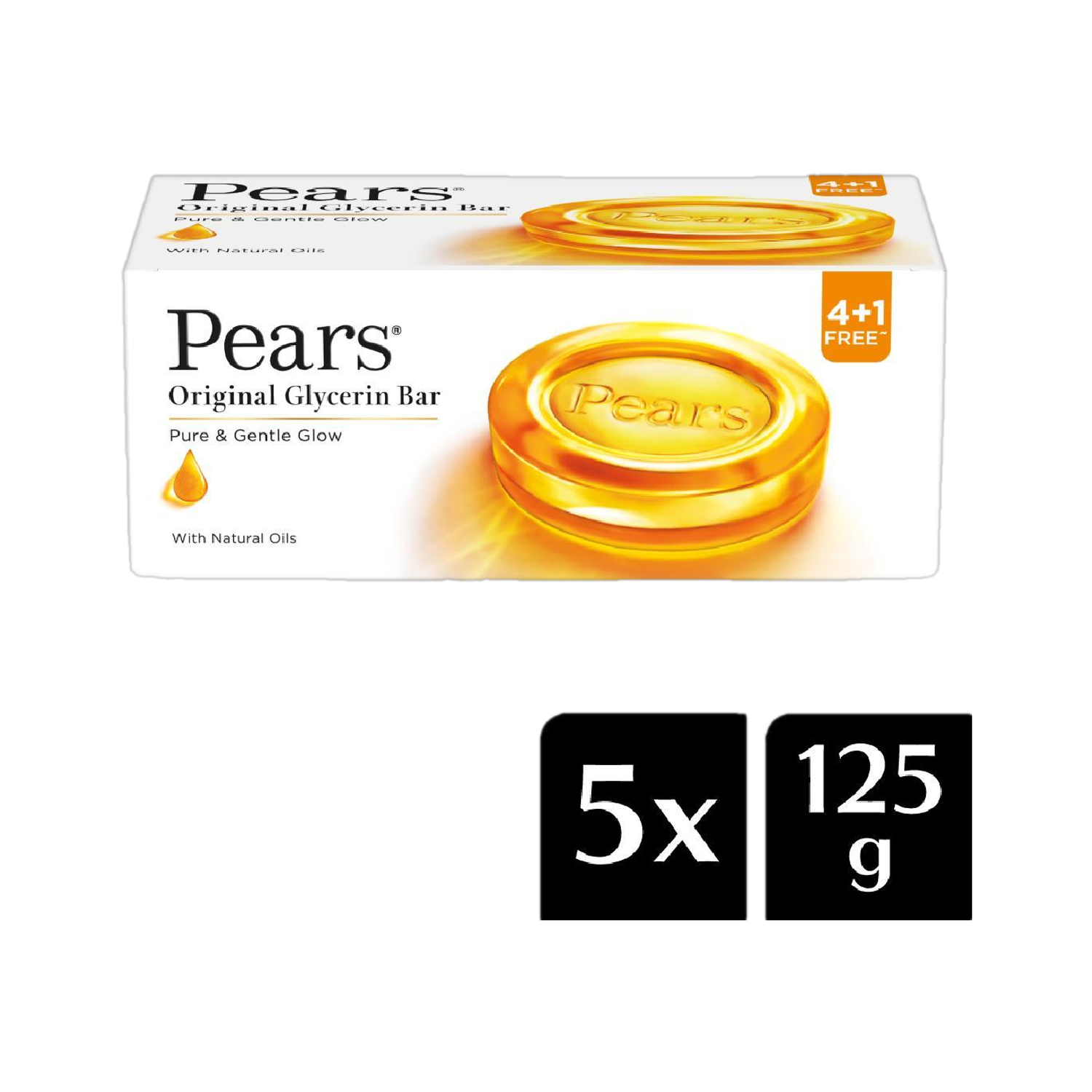 Pears Original Glycerin Soap Bar - Pure & Gentle Glow | With 98% Pure Glycerin (4 x 125 g)